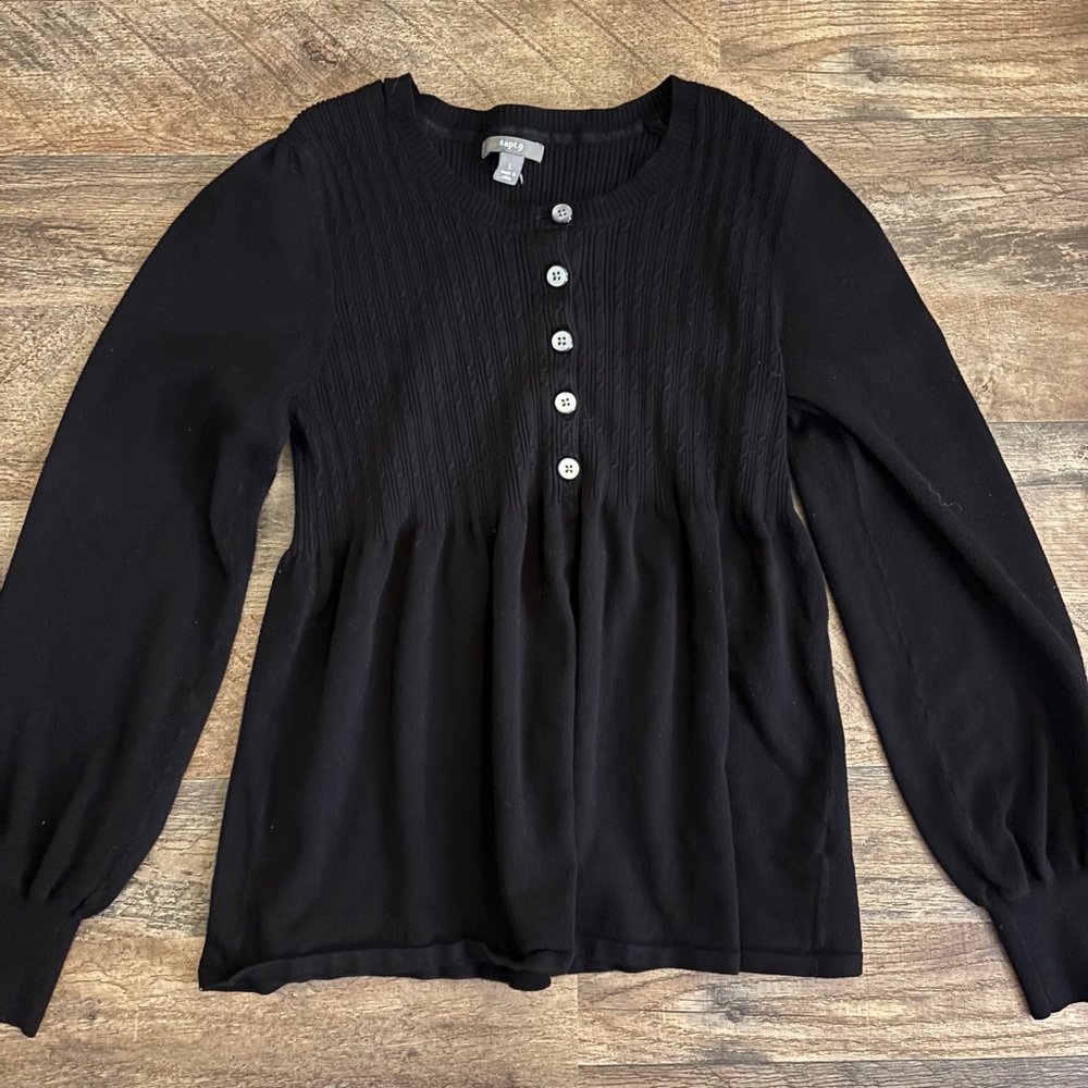 Apt. 9 Black Long Sleeve Babydoll Button up Sweater Blouse